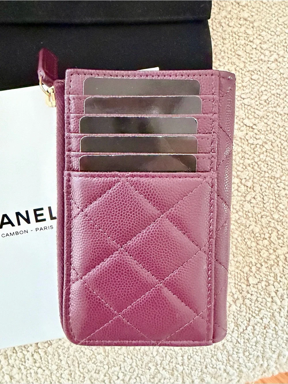 Chanel Quilted Zip Card Holder Wallet in Deep Burgundy BNIB